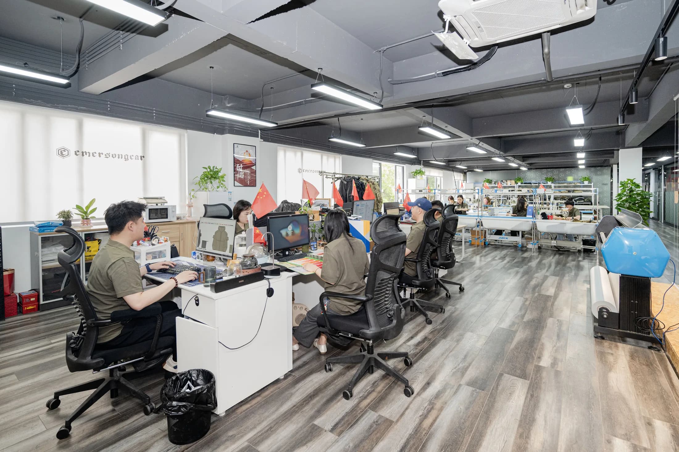 Emersongear research and development workspace with design and sample-making stations